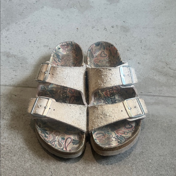 Birkenstock Textured Cream Double Strap Sandals - Picture 1 of 5